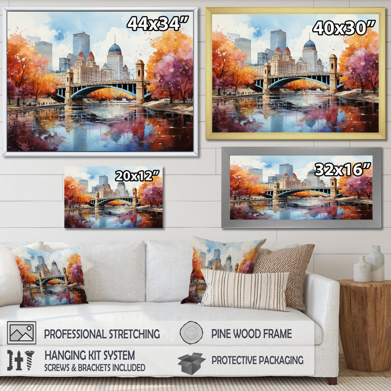 Minneapolis en automne II, H 12 po x l 20 po x P 1 po, Cadre flottant doré