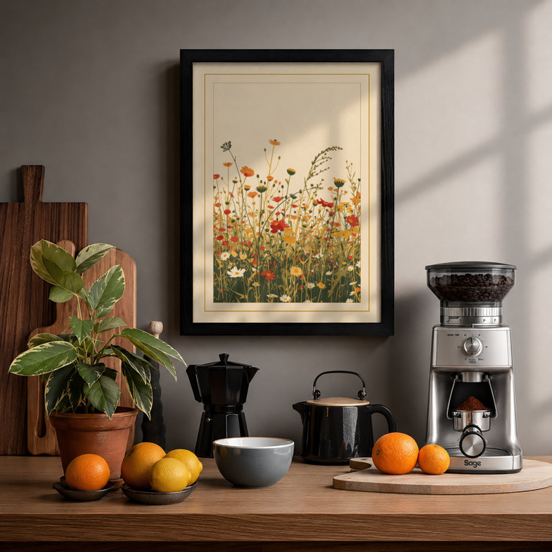 Wildflower Meadow Botanical - Framed Print, Black, A3 - 42.0 x 29.7 cm