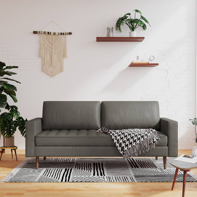 Canapé à accoudoirs carrés en cuir Bridgeview, H 33 po x l 58 po x P 32 po, Cuir végétalien gris