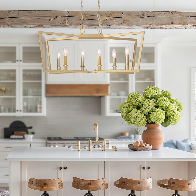 6-Light Gold Kitchen Island Linear Pendant