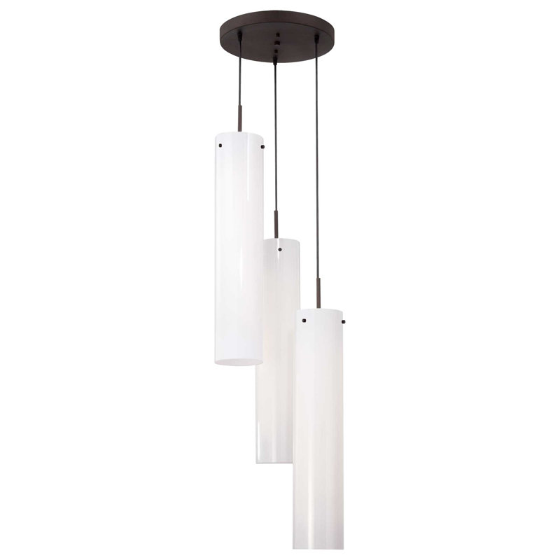 Luminaire suspendu d'intérieur en bronze antique à 6 lumières avec abat-jour cylindrique en acrylique blanc Jannon, Blanc