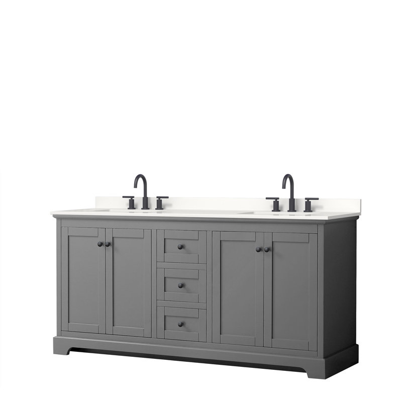 Ensemble de meuble-lavabo double 80 po Avery, Gris foncé, Noir mat, Marbre de culture de Carrare