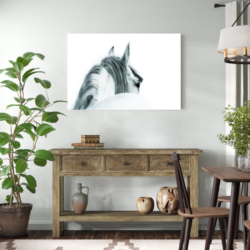 " Black And White Horse ", 32" H x 48" W, No, Black Framed Canvas