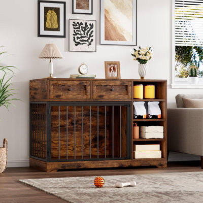 Grand meuble moderne en bois avec 2 tiroirs et 4 tablettes de rangement