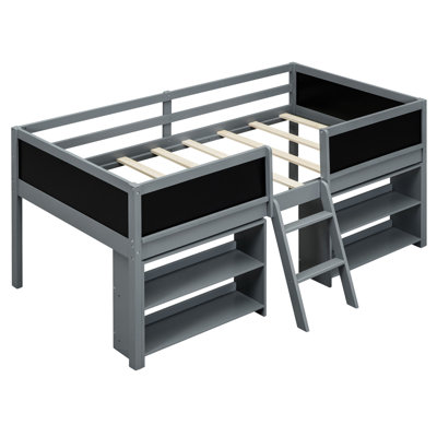 Twin Size Low Loft Bed With Two Movable Shelves And Ladder -  Harriet Bee, 63058CD1859B40D39090A2AAC77AF462