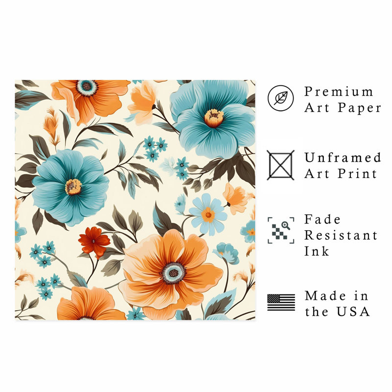 Motif floral rétro sans cadre, H 16 po x l 16 po