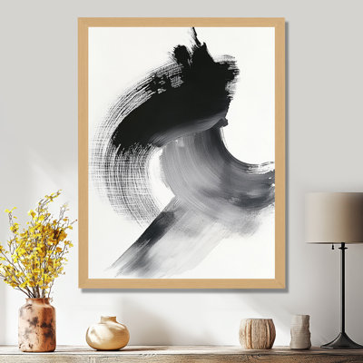 Art mural encre zen, lavis à l'encre abstraite, toile noire et blanche