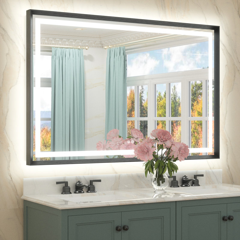 Miroir de salle de bain Dineen, Noir, 55 po x 36 po