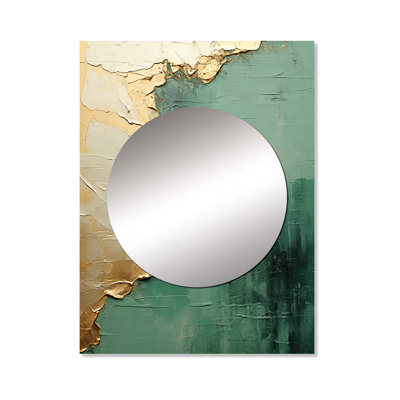 Yolany Gold And Green Paint Fusion II - Abstract Painting Decorative Wall Mirror, Modern Large Mirror, Printed Metal Art