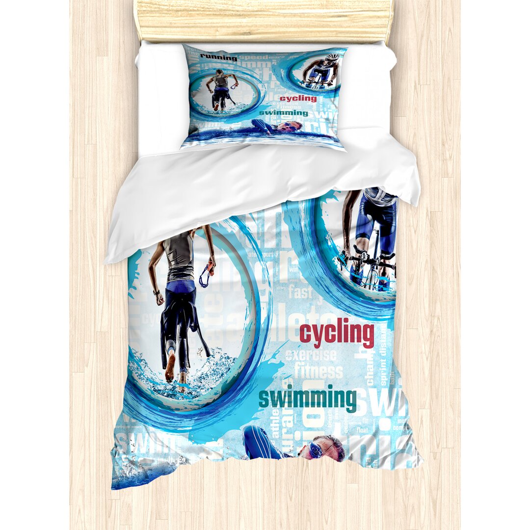 Bettbezug Set, Laufen Radfahren Schwimmen, Triathlon, Himmelblau Mehrfarbig