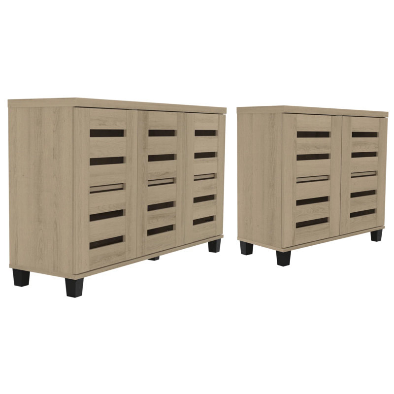 Lismore 2-Door & 3-Door Shoe Storage Cabinet (Holds 28 Pairs), Pearl White Oak