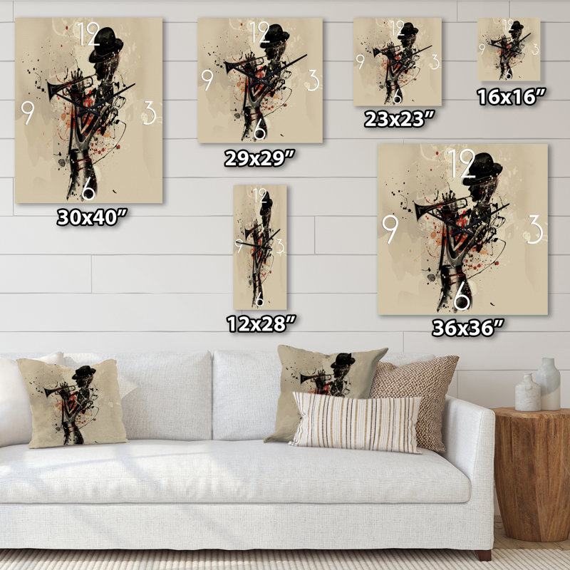 Femme jouant de la trompette jazz - horloge murale moderne, Grand