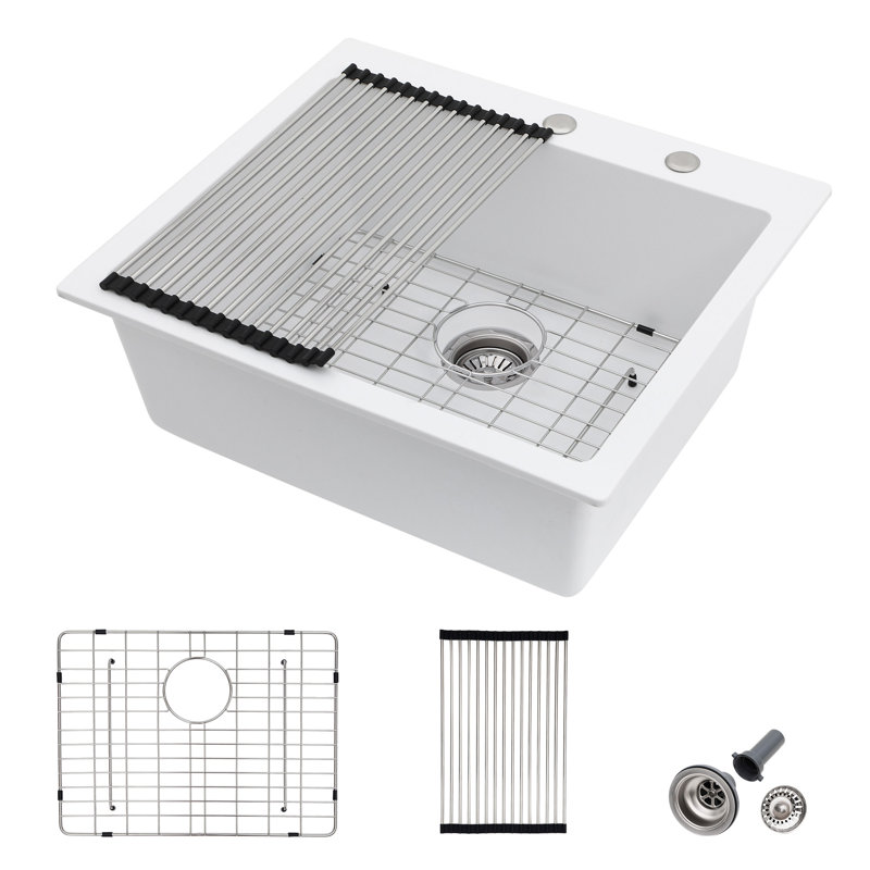 Évier de cuisine 25 po à cuve simple en quartz encastré