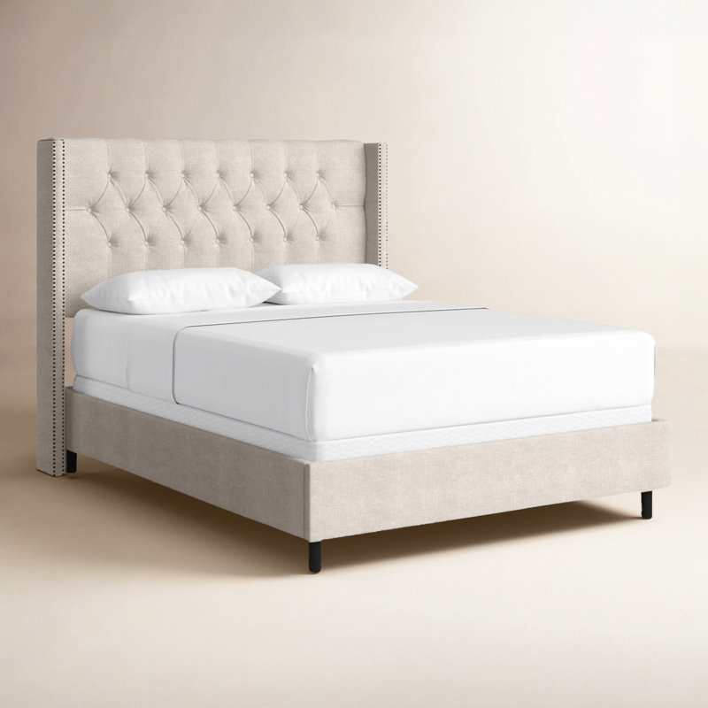 Lit tapissier standard Breckin, Grand, Lin classique talc