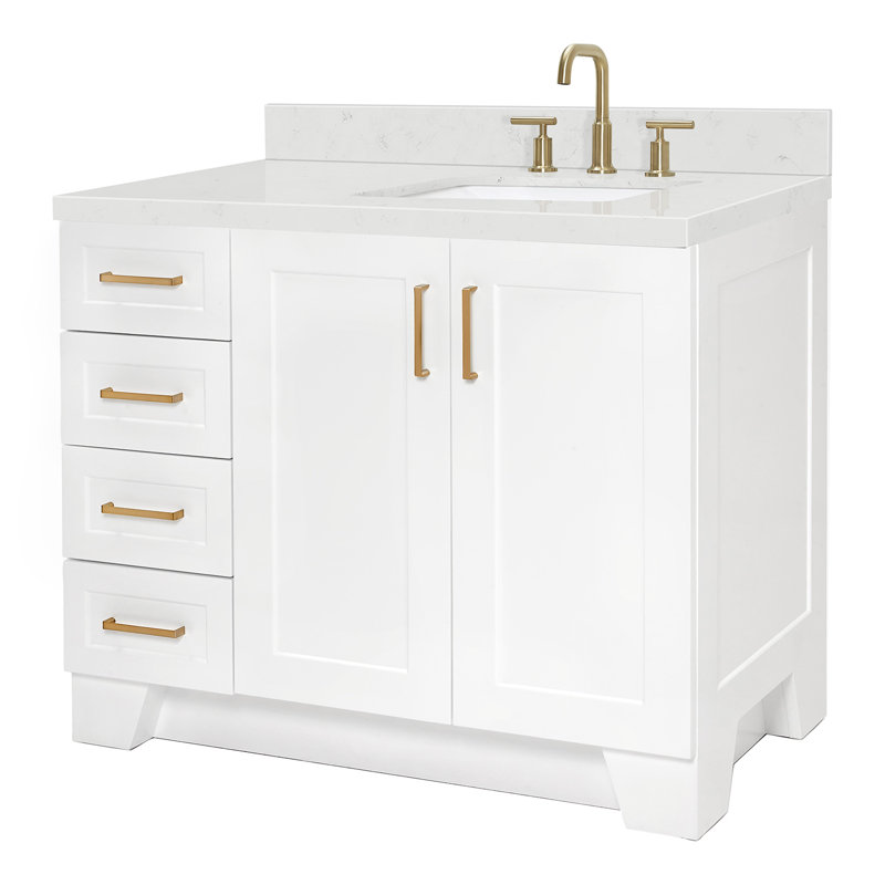 ARIEL Taylor 42.25 Single Sink Bathroom Vanity with Man-Made Stone Top-Oval, White, Right , Oval