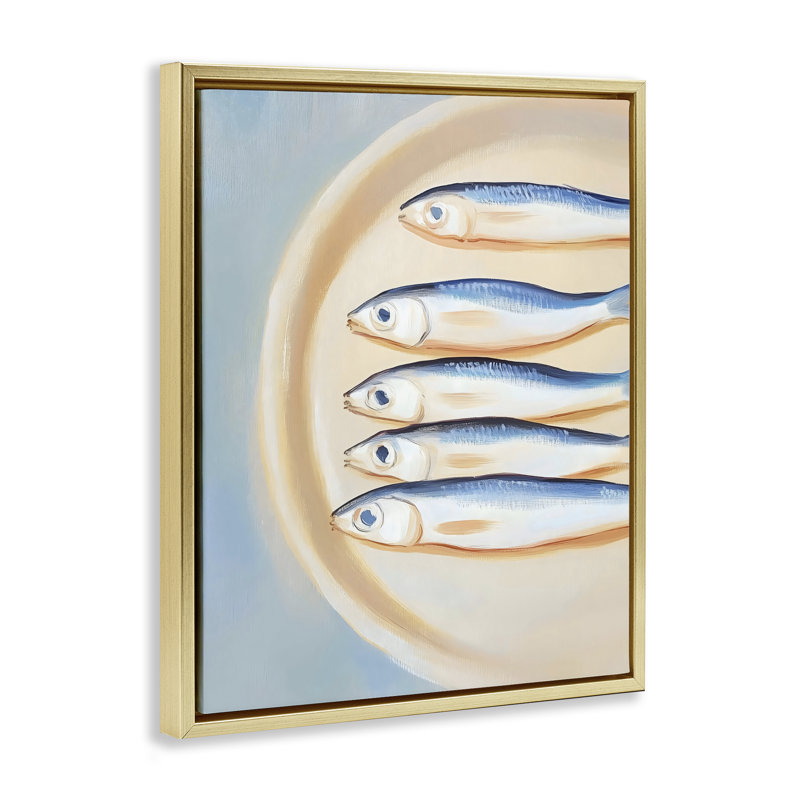 Plaque de cadre flottant de sardines, design par The Prints Vibe, 21 x 17, Cadre flottant métallique doré