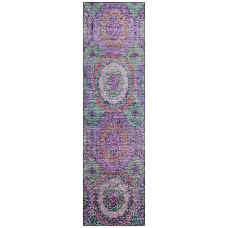 Machine Washable Indoor/Outdoor Xhevrie Purple Rug, Runner 2'3" x 7'6"