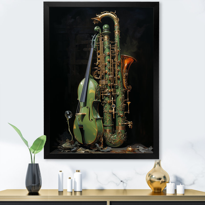 Basson Beauty Opulent Olive I sur toile, Encadrement doré, H 44 po x l 34 po