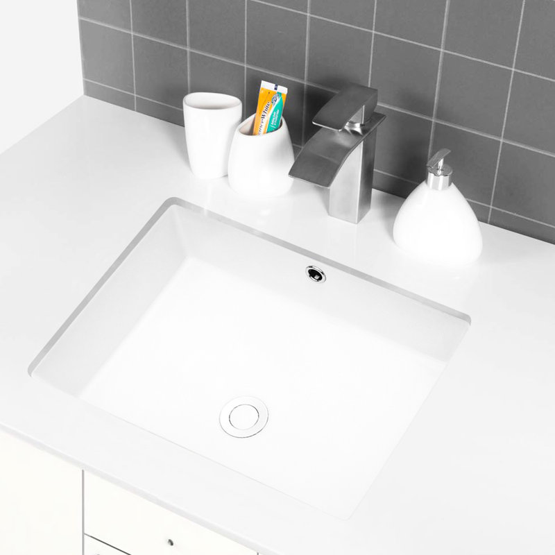 Lavabo encastré rectangulaire en céramique blanche avec trop-plein - 22 po x 15,5 po, aspect moderne, salle de bain facile à nettoyer de 22 po x 15,5 po x 7 po, encastré, décoloré