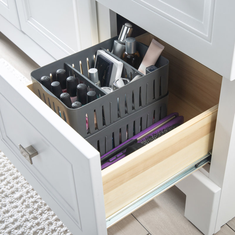 Medium Gray Plastic Stackable Organizer Bin with Adjustable Dividers