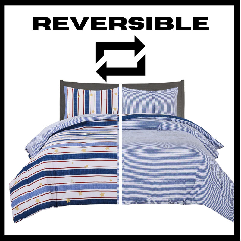 Twin Red and Blue Striped Microfiber Comforter Set