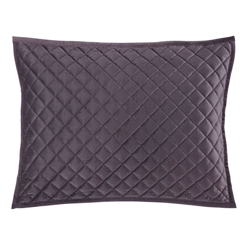 Velvet Diamond Solid Color Quilted Modern Contemporary Pillow Sham Set, King, Amethyst