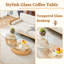 Table basse moderne à double couche de grain de bois clair - Design polyvalent, plusieurs couleurs disponibles. Autocollant de panneau de densité, verre renforcé, comptoir ovale.