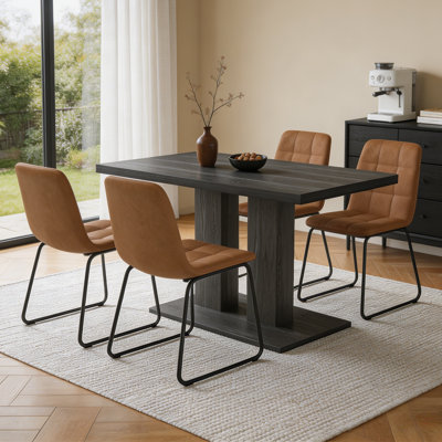 Ensemble de table de salle à manger pour 4 à 6 personnes, table de cuisine moderne en MDF de 46,1 pouces avec 4 chaises en similicuir, ensemble de table de salle à manger rectangulaire pour la maison, petits espaces, table de coin-repas en bois foncé et 4 chaises brunes