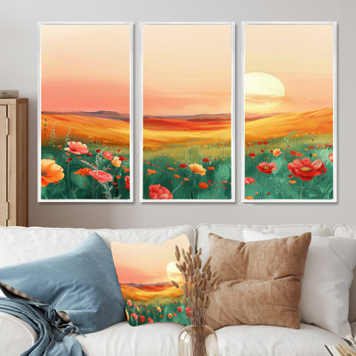 «Flower Meadows At Sunset II - Landscape Mountains», ensemble d'art mural