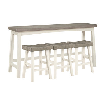 Table de salle à manger à hauteur de comptoir en bois d'hévéa massif - 4 pièces, style transitionnel, blanc et café, table de 72 po, tabourets de 24,5 po, poids du colis de 138,25 lb, bois décoratif rustique 4, transitionnel, capacité de 250 lb, simple