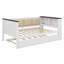 Lit de jour en bois avec tablettes de rangement, dossier rembourré, port USB et lit gigogne-74834756