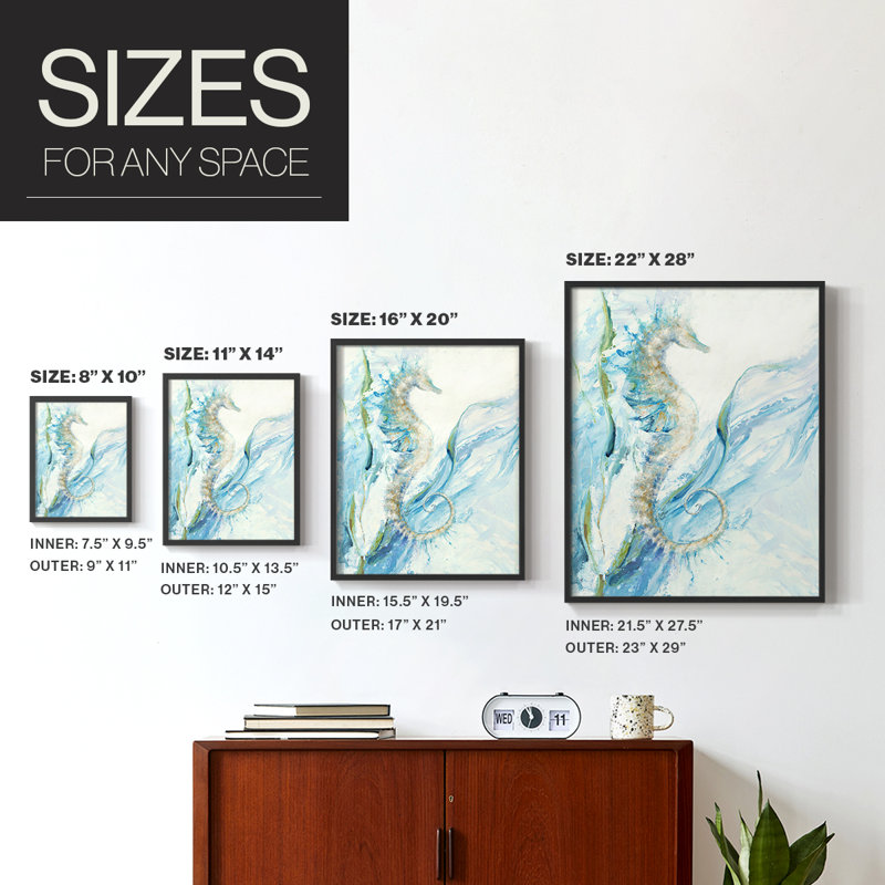 New Seahorse, reproduction encadrée - bois massif, H 30 po x l 24 po, Noir, noir, noir, noir