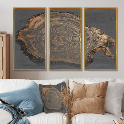 Spiral gris or Rift sur glissade sur bois - ensemble d'art mural minimalisme