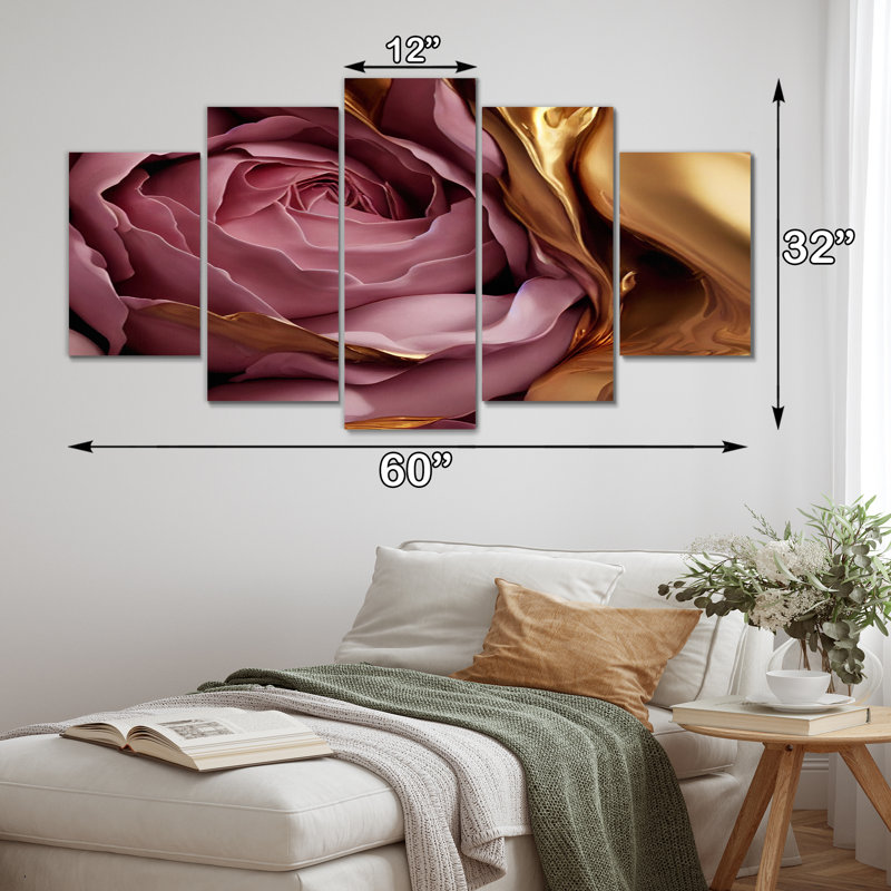Exquise rose et doré Glam Roses I - décoration murale rose - 5 panneaux