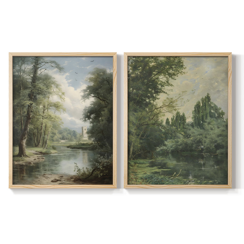 Vintage  Landscape IX  -Framed Giclee Print - Set of 2, 9" H x 22" W, Black