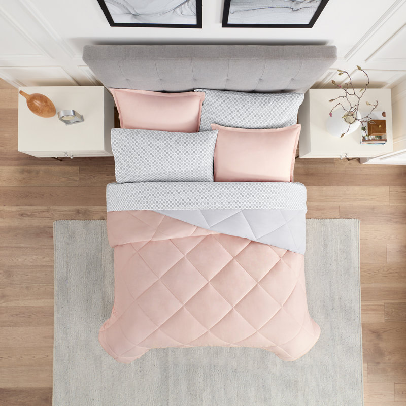 Eclipse Sleep Solutions Moore Cooling Bedding Set, Pink/Gray, Queen Comforter + 6 Additional Pieces