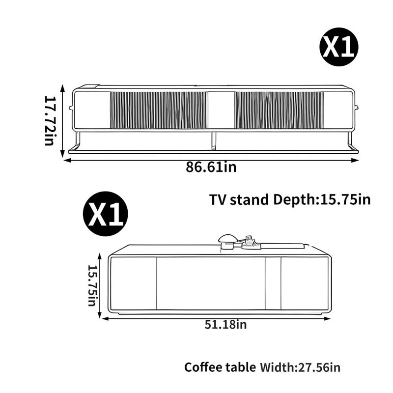 Table basse de style italien jumelée à un meuble télé