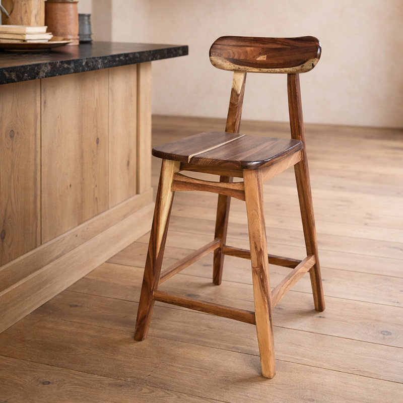 Heritage Curve Parota Wood Barstool