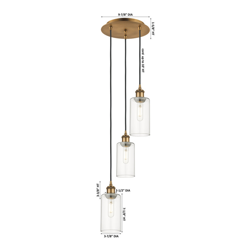 Caius - Luminaire suspendu suspendu à 3 lumières, Nickel poli, H 132,88 po x l 12,63 po, Gris fumée clair