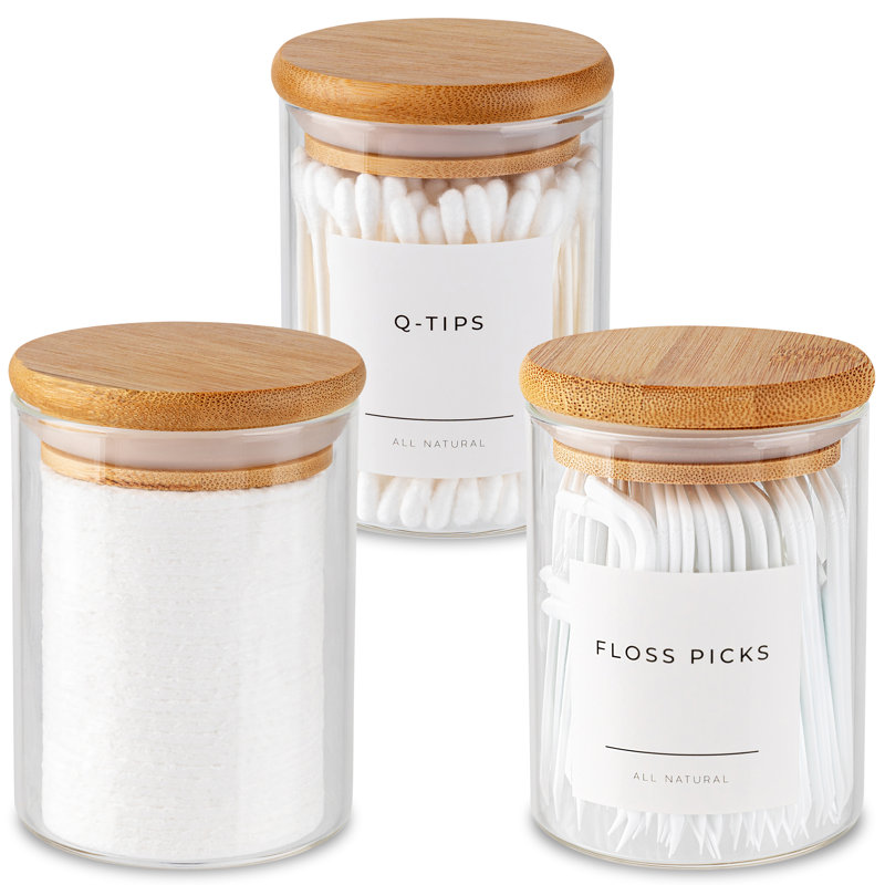  Mini pots d'apothicaire en verre avec couvercle en bambou, ensemble de 3, 10 oz, Clear