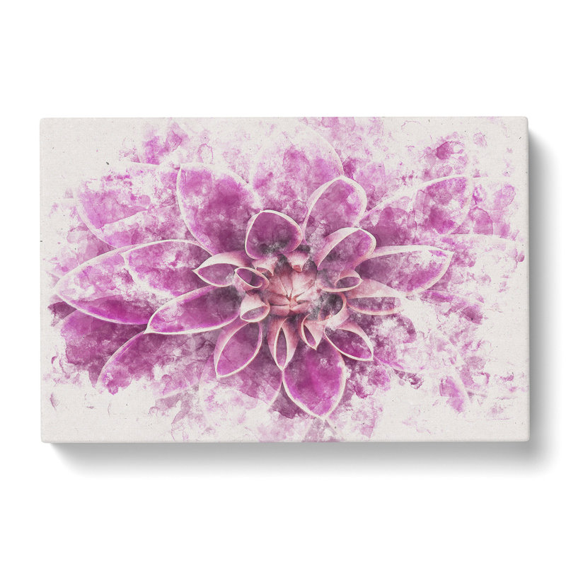 Pink Dahlia Flower Watercolour - Wrapped Canvas Print, 35cm H x 50cm W x 3cm D