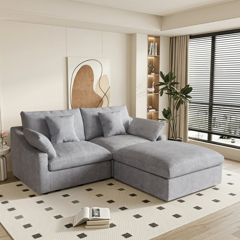 Canapé modulaire rembourré avec repose-pieds, H 29,53 po x l 82,68 po x P 77,95 po, Gris