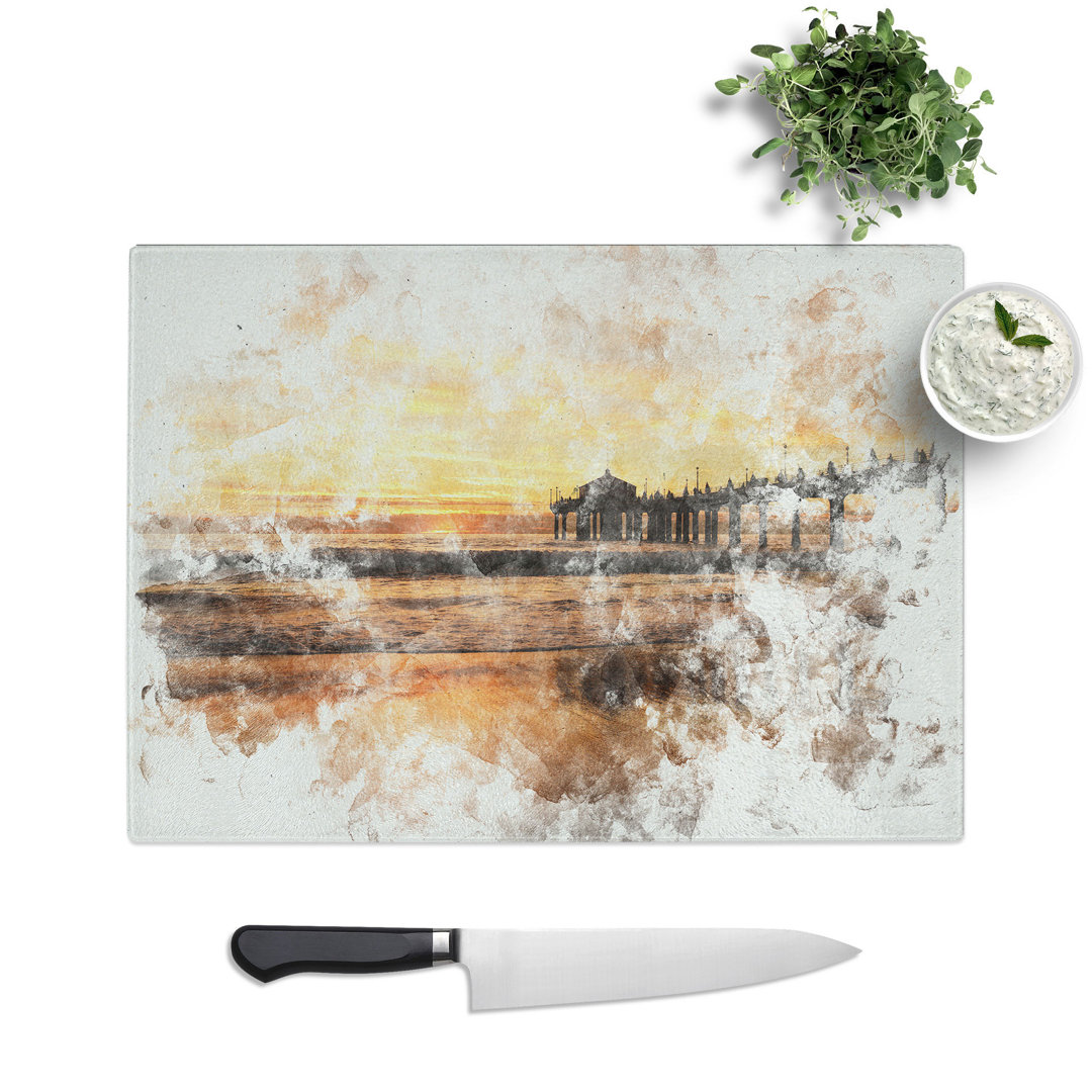 Tempered Glass Sunset Behind the Pier Chopping Board