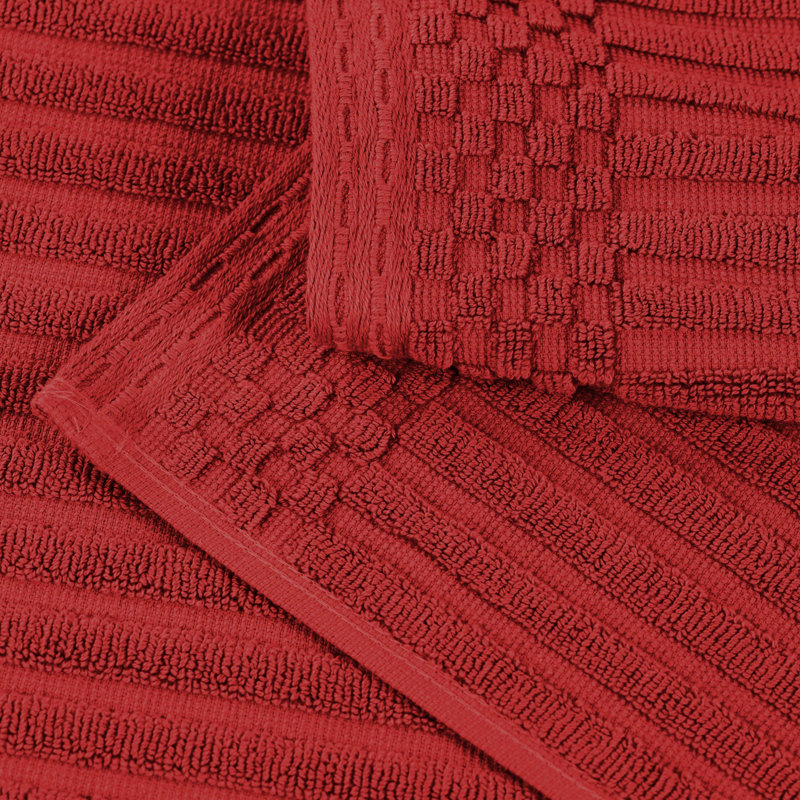 Collection de serviettes à bordure à carreaux en coton 3 pièces Soho Spa, Bourgogne, Ensemble de serviettes 3 pièces