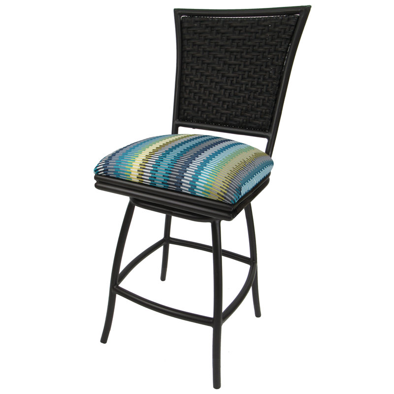 Très grand tabouret de bar d'extérieur sans accoudoirs pour l'extérieur 34 po Erin - Rayures de soleil turquoise - Brun, Brun