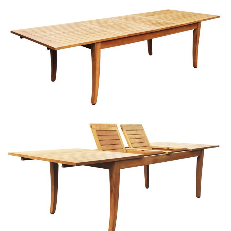 Kamille Rectangular Teak Extendable Outdoor Dining Table With Umbrella Hole , in. W 43.5'' in. D