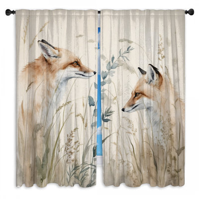 Foxes In Grass - rideaux de fenêtre