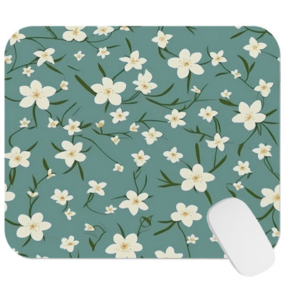 Floral Jasmine Flowers Pattern I Modern Gaming Cute Office Laptop Desk Pad Gift Mat Square Rectangle Non-Slip Mousepad