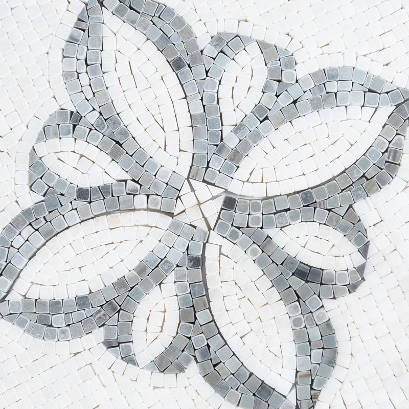 Atelier 12x12 in. White, Gray Honed Paper White, Mugwort Blue Small Squares, Floral Wall and Floor Tile (5 sq ft/case, 5-Pack)
