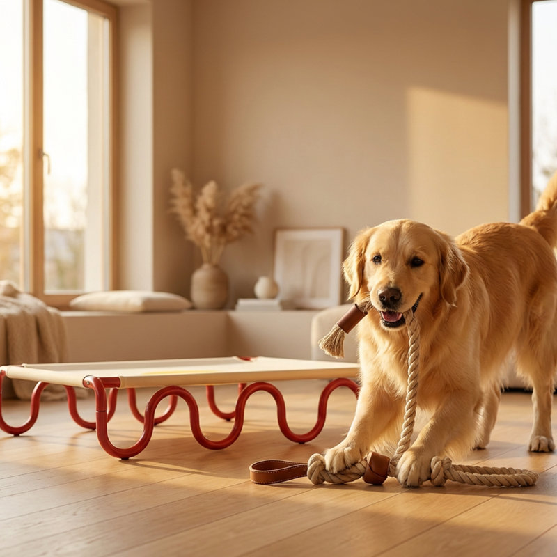 Wavy Army Elevated Dog Bed, Medium, Purple/Yellow, White/Red/Yellow